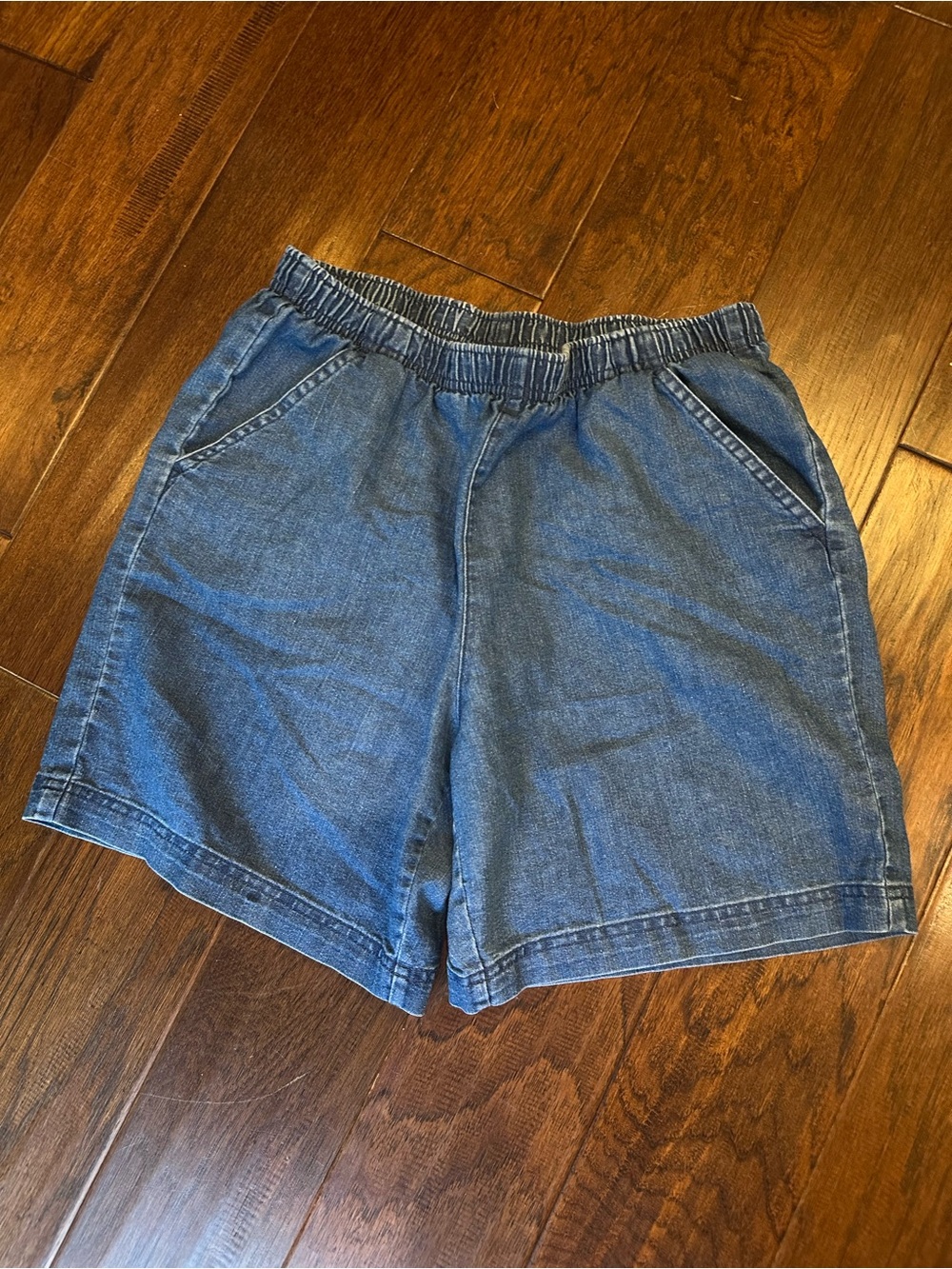 Casual Elastic-Waist Denim Shorts - Blue